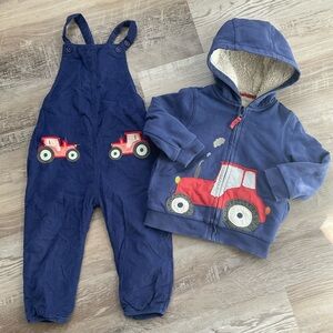 MINI BODEN 2/3 tractor overalls and hoodie Set